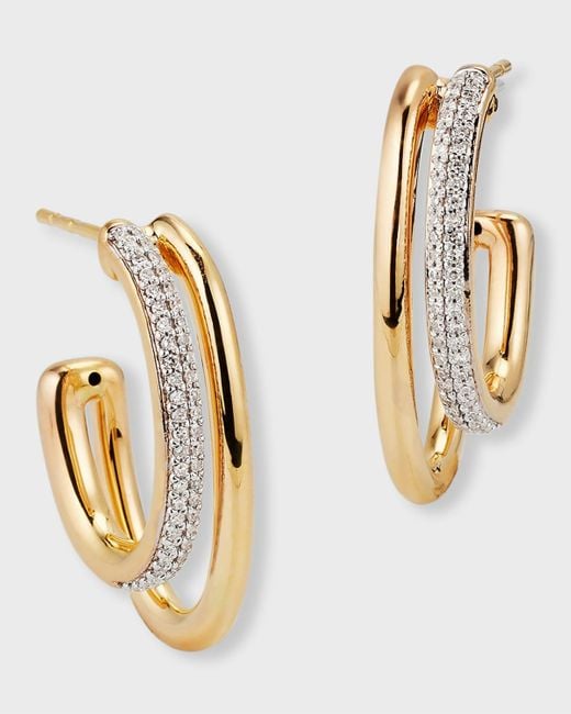 Siena Jewelry Metallic 14k Two-tone Gold Double Diamond Oval Hoop Earrings