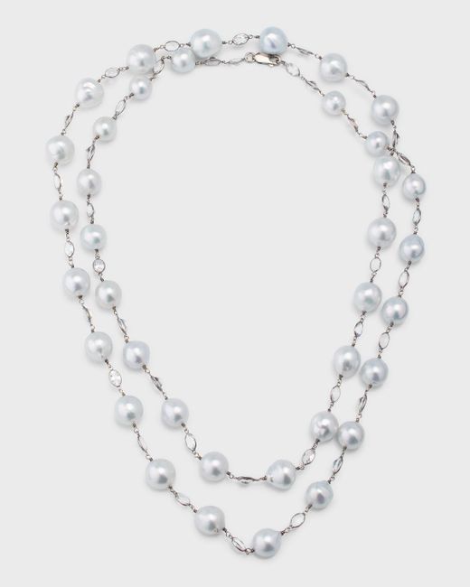 Belpearl 18k White Gold South Sea Pearl And Moonstone Necklace, 34"l