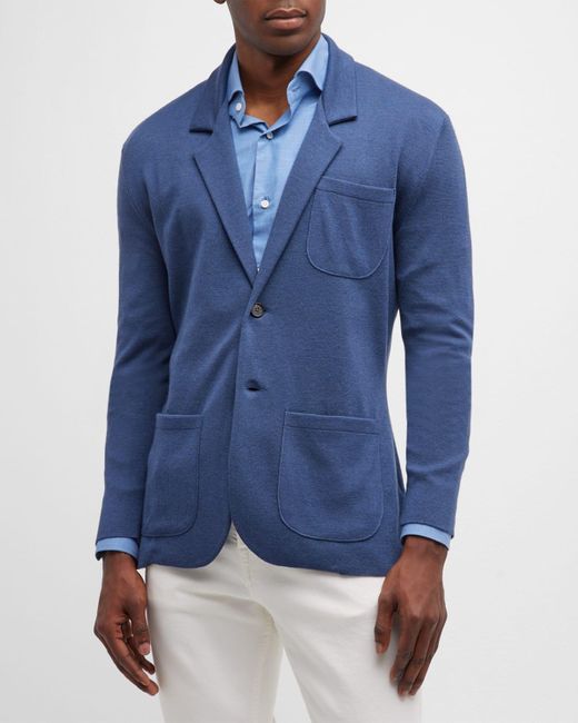Isaia Blue Wool-blend Sweater Jacket for men