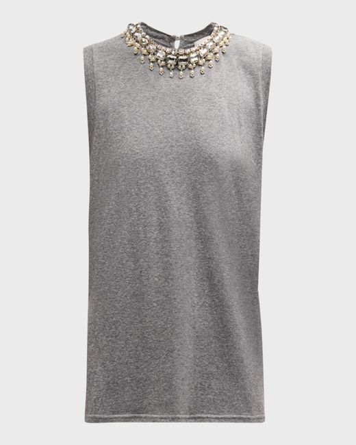 Cinq À Sept Gray Brielle Faux-pearl Necklace Embellished T-shirt