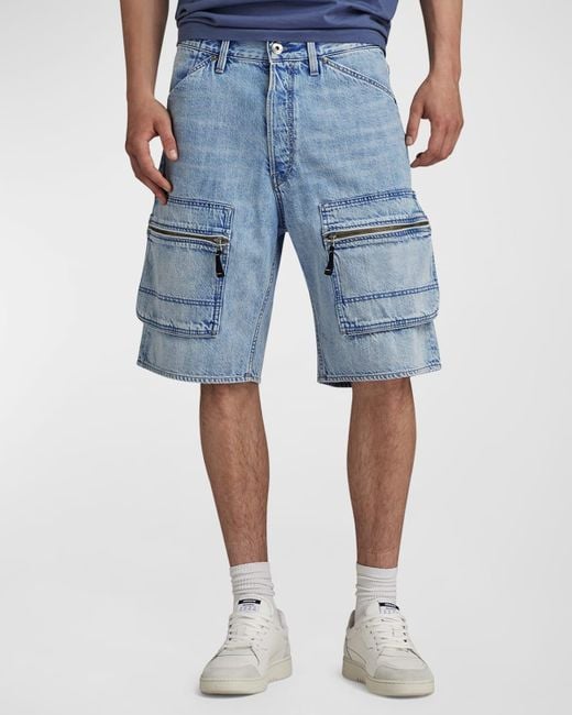 G-Star RAW Blue Loose Denim Cargo Shorts for men