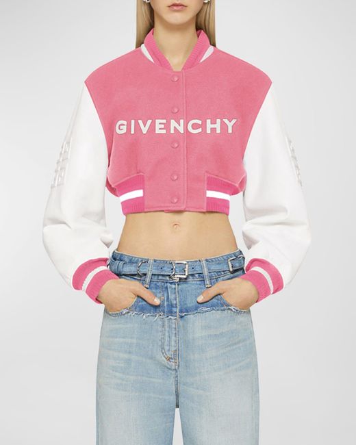 Givenchy Pink Cropped Varsity Jacket With Logo Detail