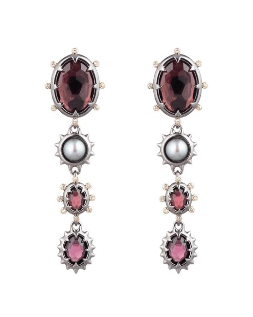Alexis Bittar Pink Two-tone, Freshwater Pearl & Multi-stone Dangling Clip-on Earrings