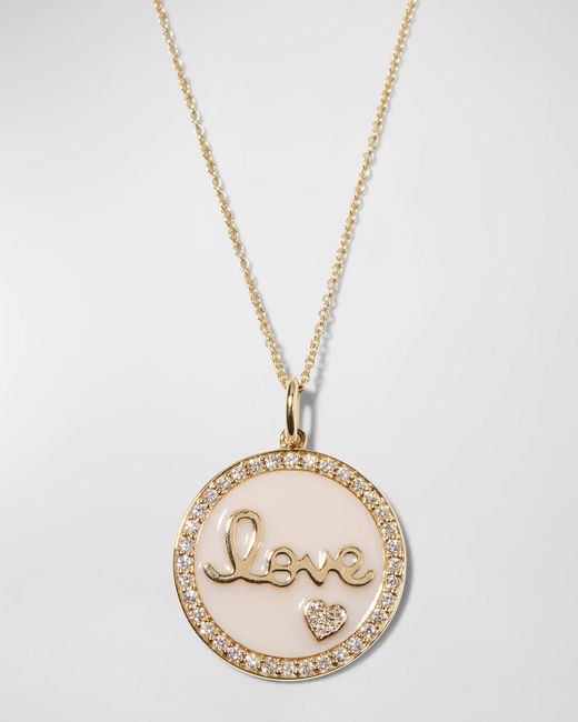 Sydney Evan Metallic 14k Gold Love Medallion Necklace W/ Enamel & Diamonds