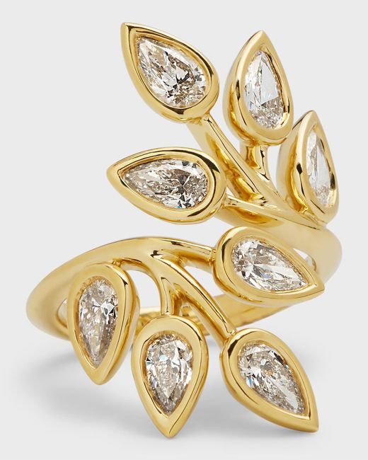 Rahaminov Diamonds Metallic 18k Yellow Gold Pear-shaped Diamond Branch Ring, Size 6.5