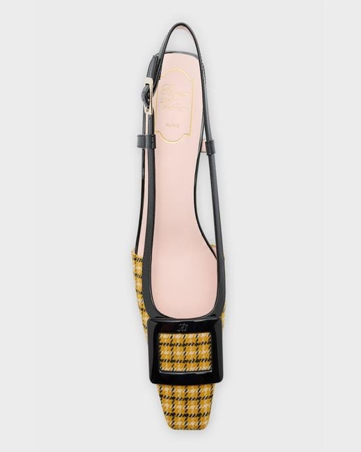 Roger Vivier Metallic Check Buckle Block-heel Slingback Pumps