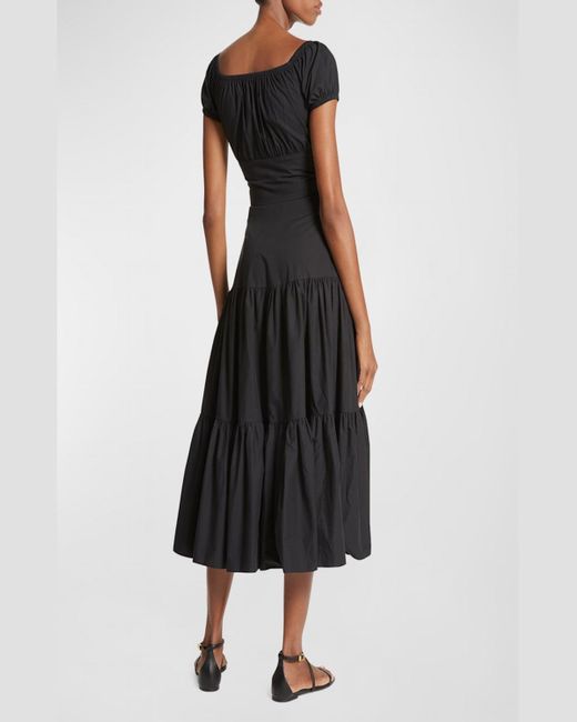 Michael Kors Black Tiered Cotton Poplin Midi-dress