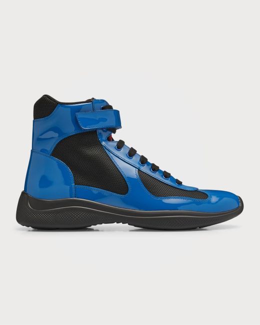Prada Blue America's Cup Patent Leather High-top Sneakers for men