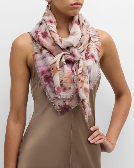 ALONPI Brown Floral Wool Square Scarf