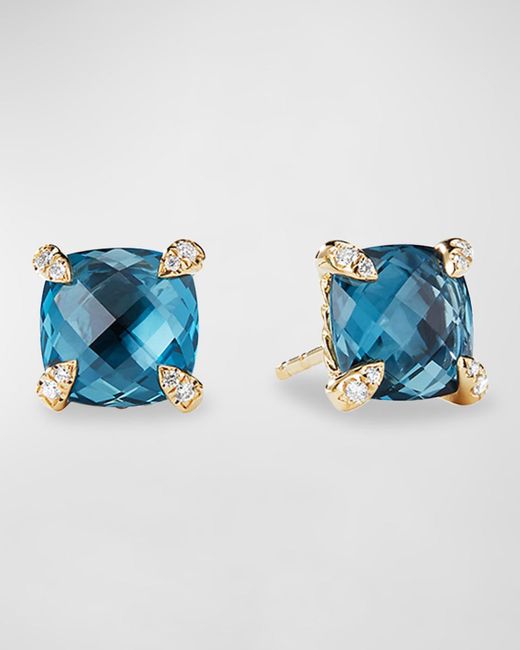 David Yurman Chatelaine 8mm Hampton Blue Topaz & Diamond Earrings
