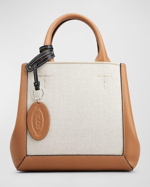 Tod's Natural Small Double Up Leather And Canvas Shopping Bag