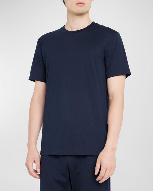 Handvaerk Blue Pima Cotton Crewneck T-Shirt for men