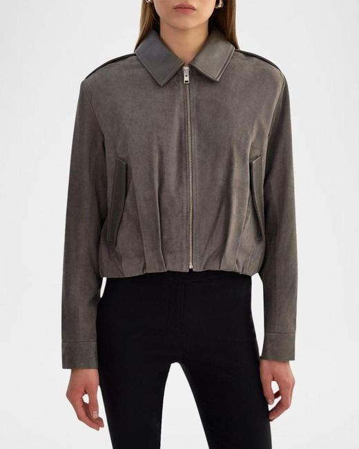 Lamarque Gray Robbie Suede Bomber Jacket