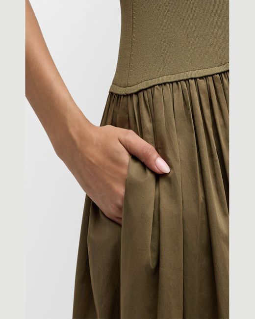 La Ligne Green Knit Combo Poplin Maxi Dress
