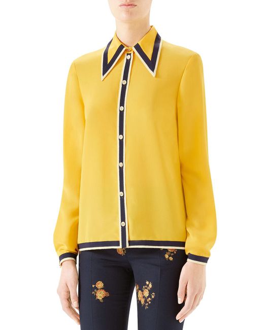 Gucci Yellow Silk Button-front Shirt