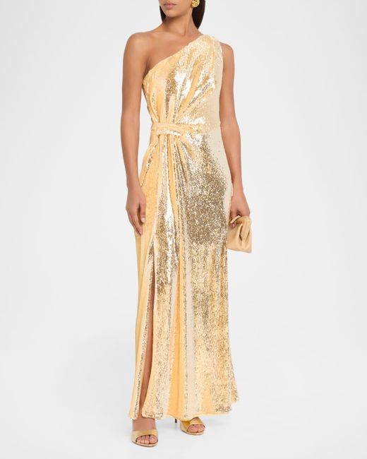 milly metallic dress Milly Irene Pleated Metallic High-Low Midi Dress