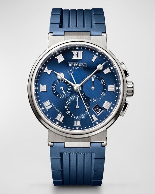 Breguet Blue 42mm Marine Chronograph Watch With Rubber Strap