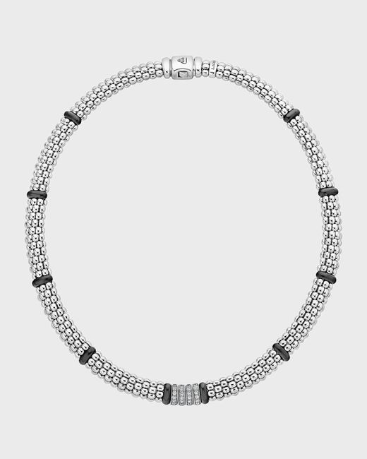 Lagos Black Caviar 4-diamond Station Necklace, 16" & 18"l