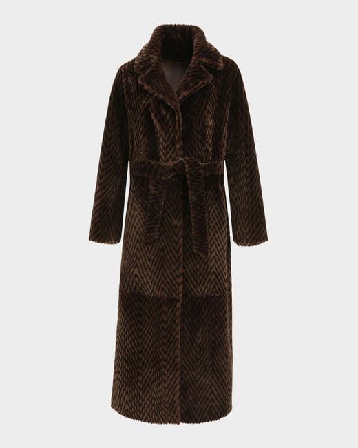 Gorski Reversible Chevron-Print Grooved Shearling Lamb Coat With Belt ...
