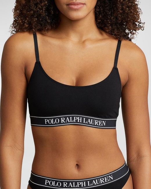 Polo Ralph Lauren Black Ribbed Scoop-Neck Logo Bralette