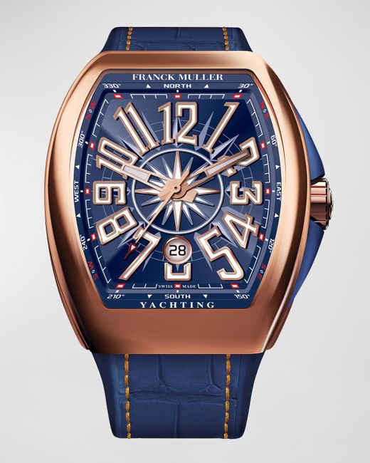 Franck Muller Blue Vanguard 18k Rose Gold Watch With Alligator Strap