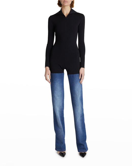 Alaïa Knit And Denim Combo Jumpsuit in Blue Lyst