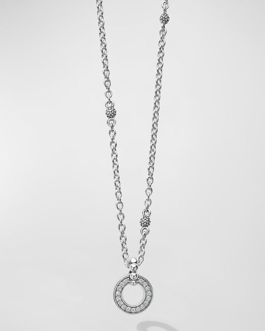 Lagos White Caviar Spark Diamond Circle Pendant Necklace