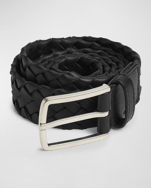 Bottega Veneta Black Intreccio-Buckle Napa Leather Belt for men