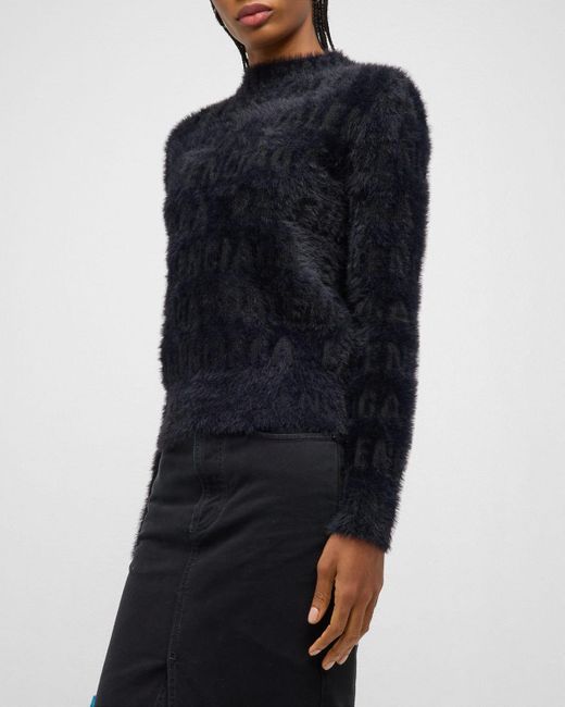 Balenciaga Blue Bal Horizontal Allover Furry Fitted Sweater