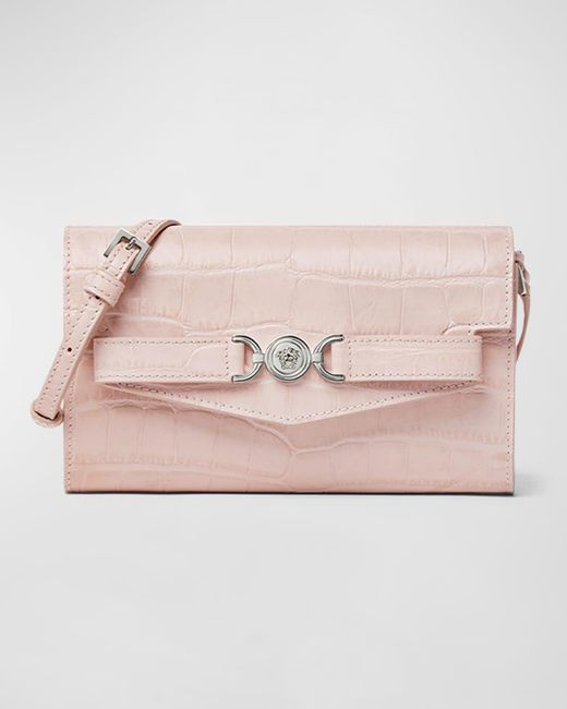 Versace Pink Medusa 95 Mini Croc-embossed Shoulder Bag