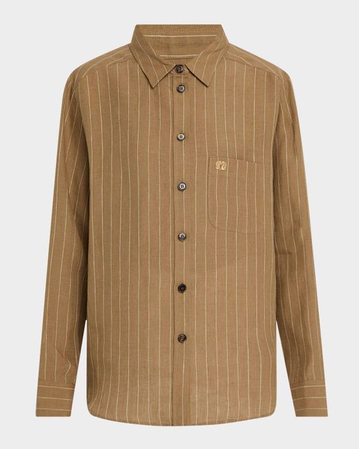Blazé Milano Brown Heretique Anabas Striped Linen Button-Down Shirt