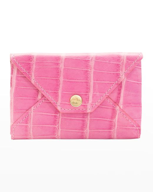 Abas Pink Envelope Flap Polished Matte Alligator & Leather Card Case