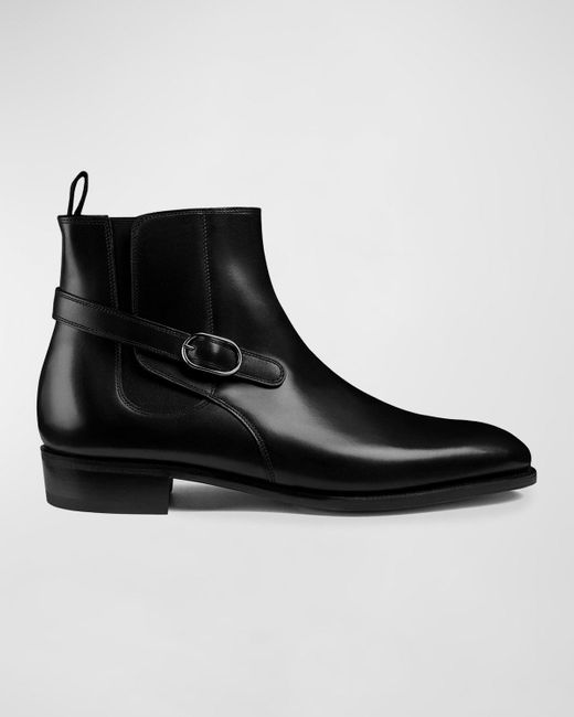 John Lobb Black Masons Buckle-Strap Leather Chelsea Boots for men