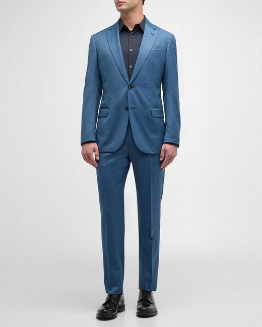 Emporio Armani Blue Solid Wool Suit for men