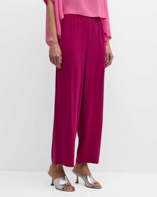 Eileen Fisher Pink Cropped Straight-leg Silk Pants