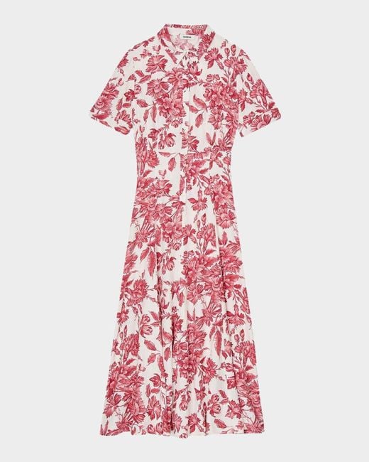 Sandro Red Josephina Midi Shirtdress