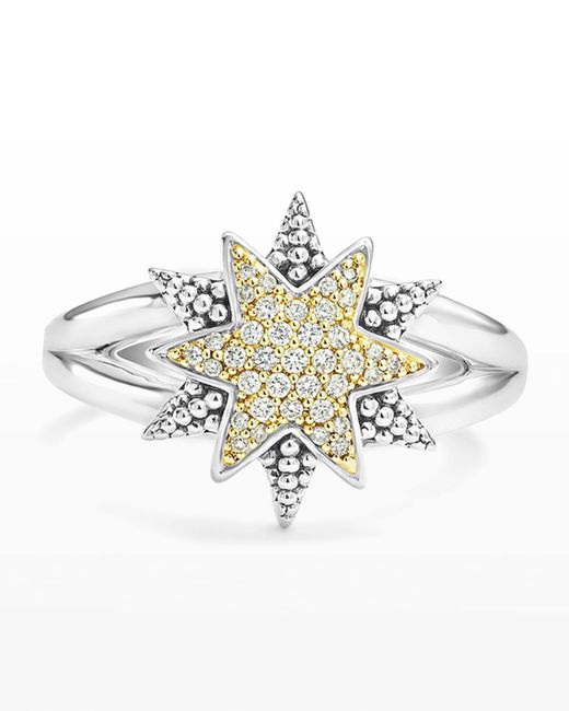 Lagos White Sterling Silver & 18k Gold Star Ring With Diamonds