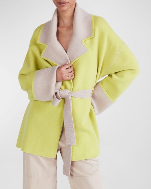 10 Crosby Derek Lam Yellow Kirsten Reversible Colorblock Wrap Sweater Coat