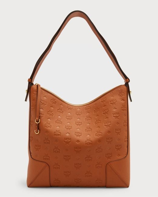 MCM Klara Large Monogram Leather Hobo Bag in Brown Lyst