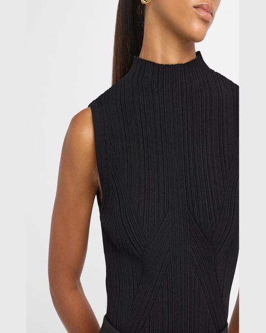 Veronica Beard Black Nellie Ribbed Shell