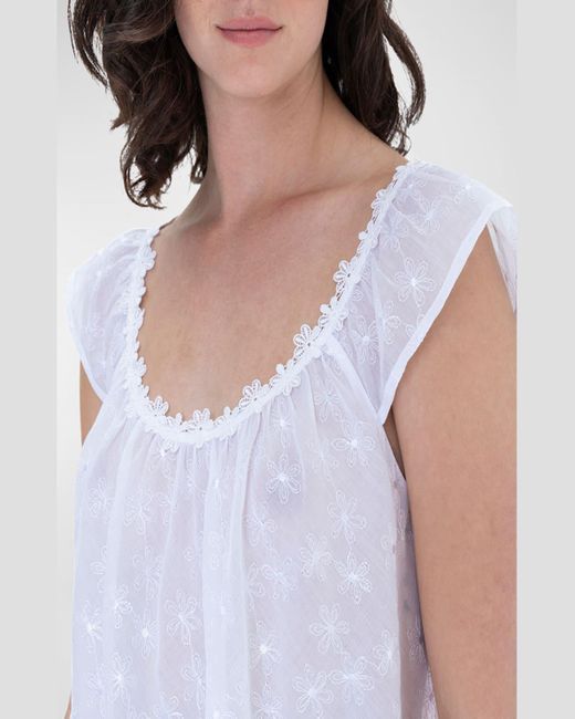 Celestine White Daisy Floral-Embroidered Lace-Trim Pajama Set
