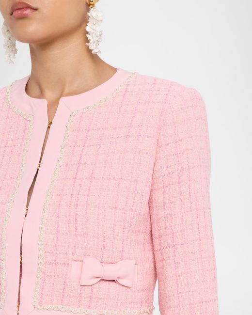 LoveShackFancy Pink Ralphette Cropped Tweed Jacket
