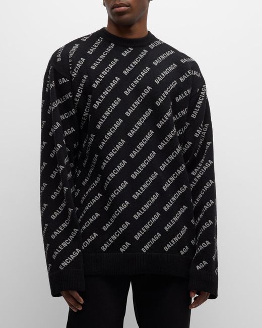 Balenciaga Black Allover-logo Wool Sweater for men
