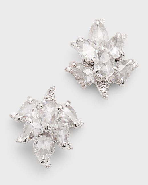 64 Facets 18k White Gold Diamond Small Lotus Stud Earrings
