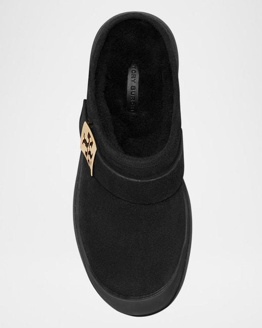 Tory Burch Black Mellow Shearling Platform Mules