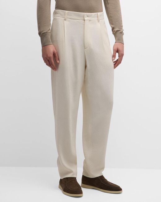 Giorgio Armani Natural Pleated Wool-Blend Suit Pants for men