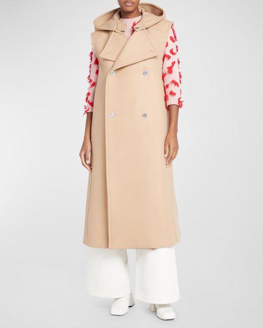 Jil Sander Multicolor Removable-Hood Sleeveless Double-Breasted Long Coat