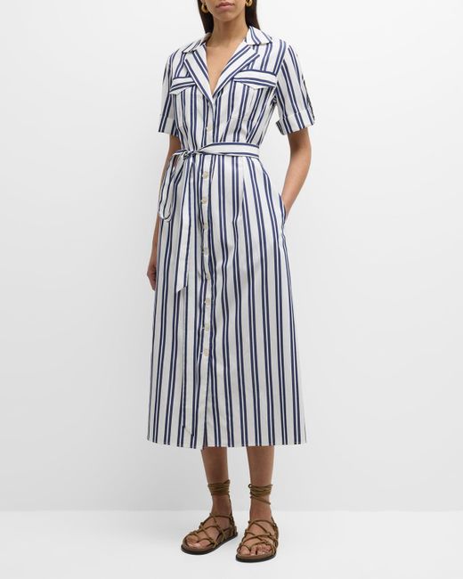 Evi Grintela Blue Eiko Striped Cotton Midi Shirtdress