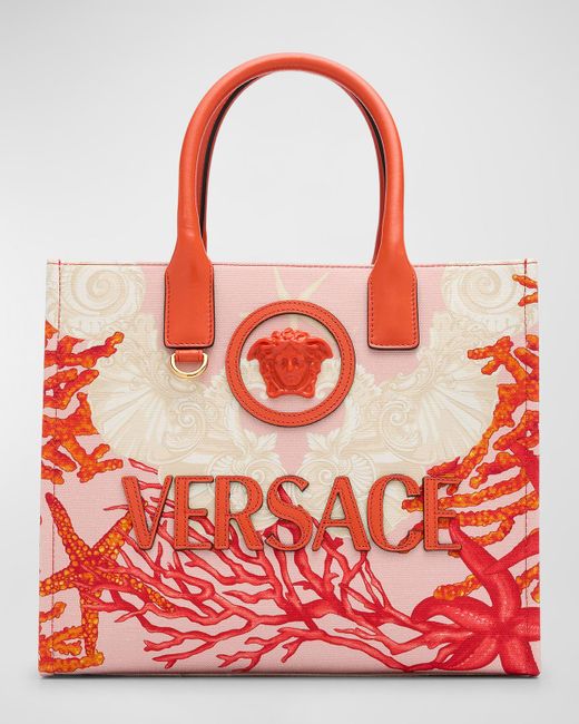 Versace Red La Medusa Small Sea-Print Tote Bag