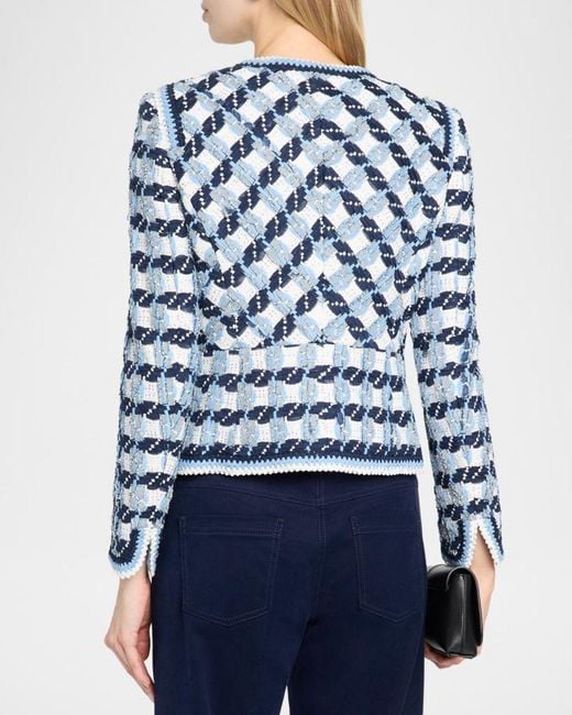 Maison Common Blue Textured Cotton Multi-Weave Jacket